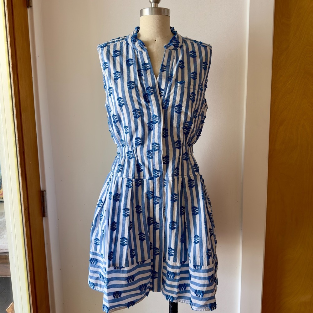 NEW Maeve Anthropologie Tufted-Stripe Sleeveless Shirt Dress-Fit & Flare-Sz M/P